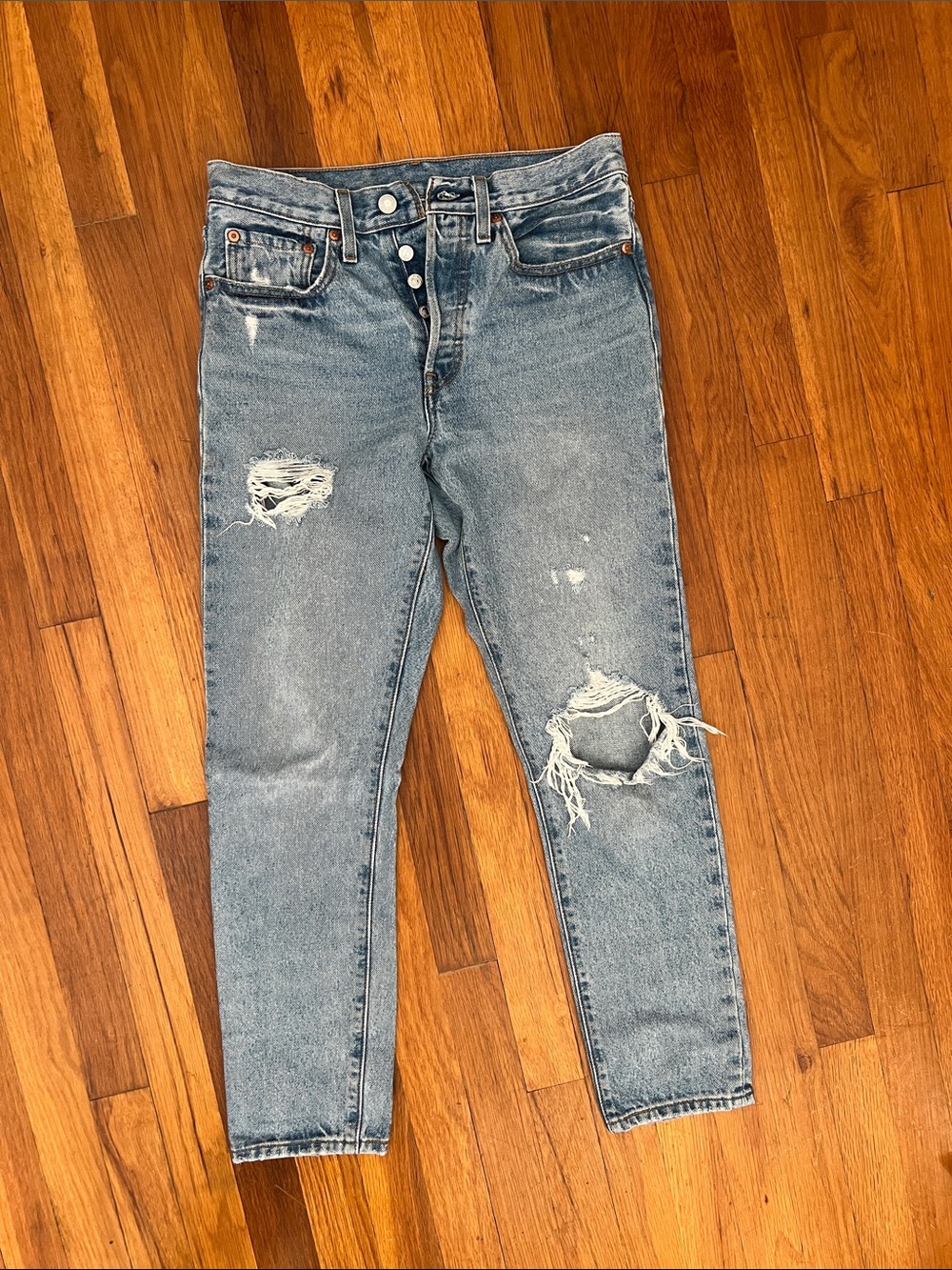 Levi's Light Blue Distressed Boyfriend Jeans